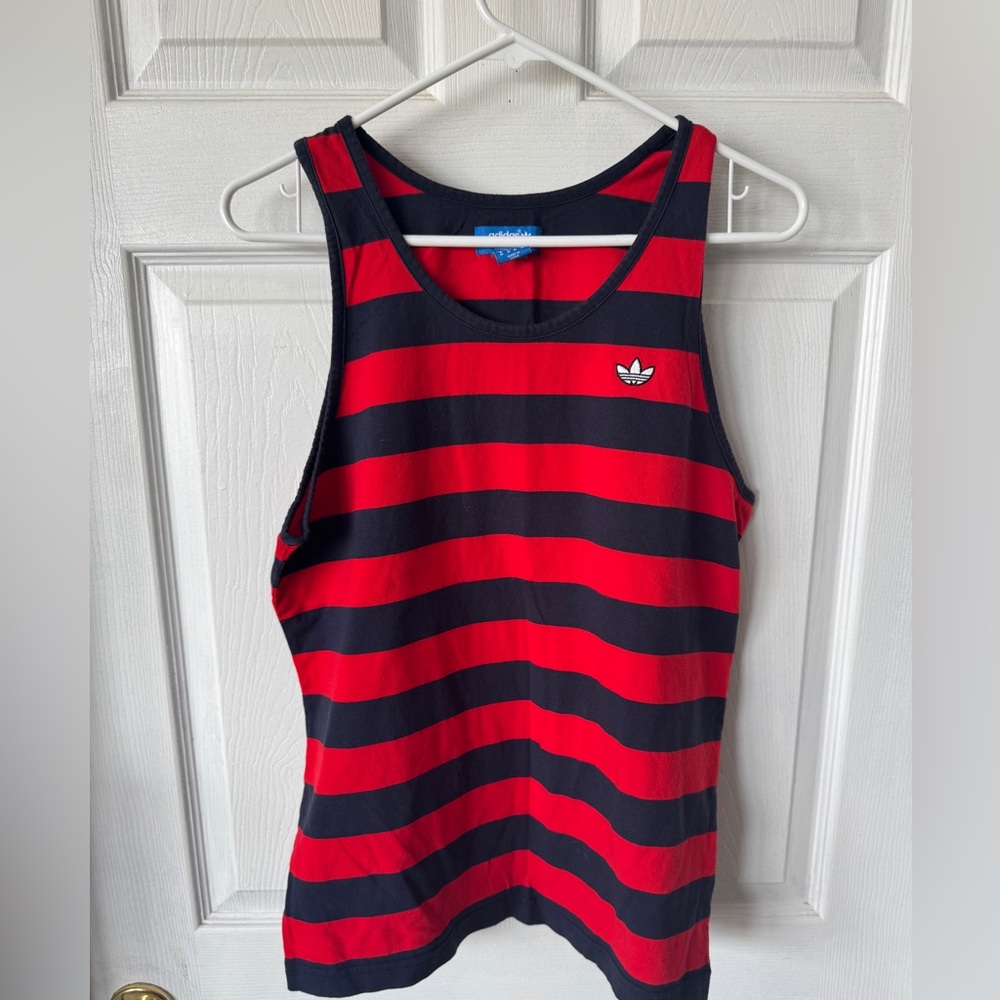 Adidas Red and Navy Striped Tank Top